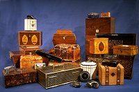 group of antique boxes